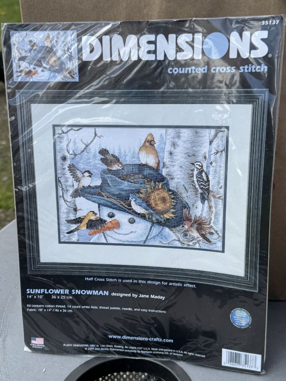 NIP Dimensions Sunflower Snowman Counted Cross Stitch Kit 14x10 Jane Maday